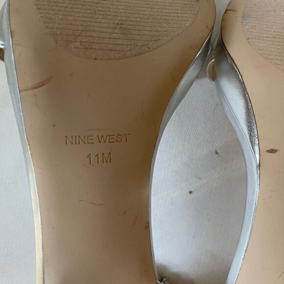 Nine West Engaged silver ankle strap platform sandals with Rhinestones … - Picture 10 of 16